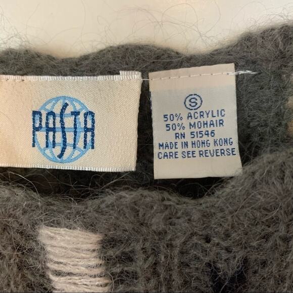 PASTA mohair blend gray black white chunky long sleeve loose knit sweater small - Picture 4 of 9